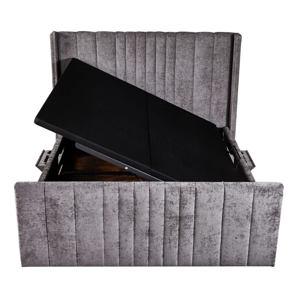 Gray upholstered storage bed 