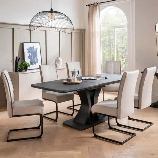 Daiva Extending Charcoal Dining Table + Chairs Range by Vida Living