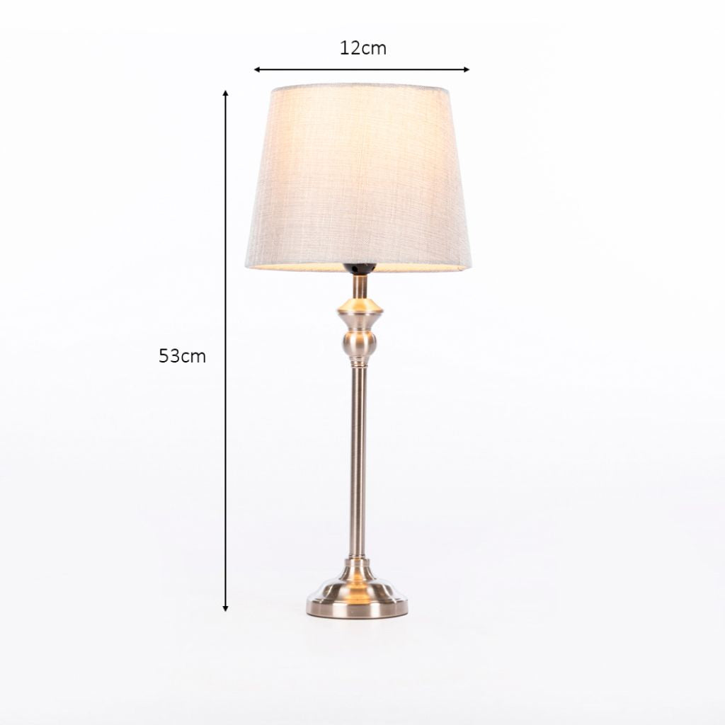 Table lamp with dimensions labeled on a white background