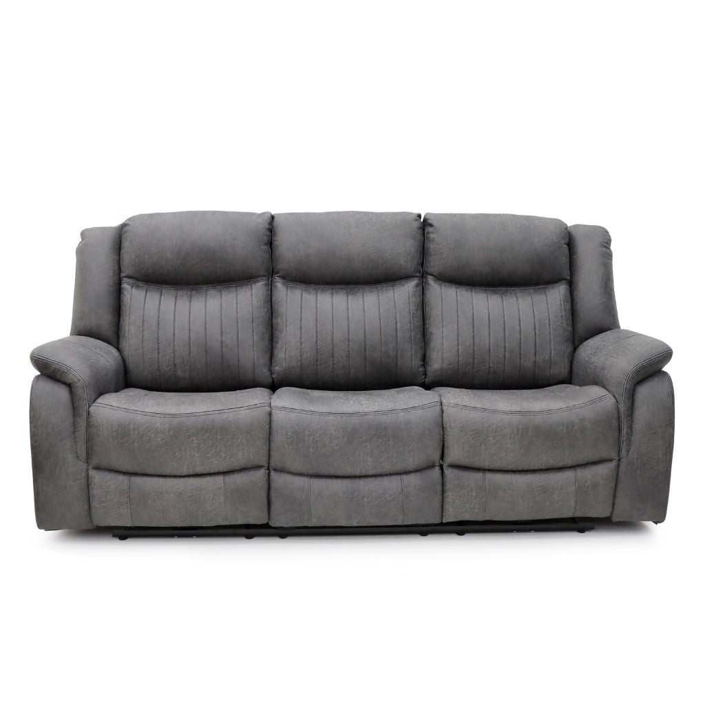 Gray sofa with reclining feature on a white background