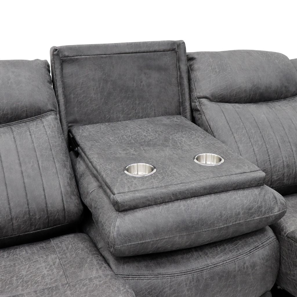Gray recliner with cup holders on a white background
