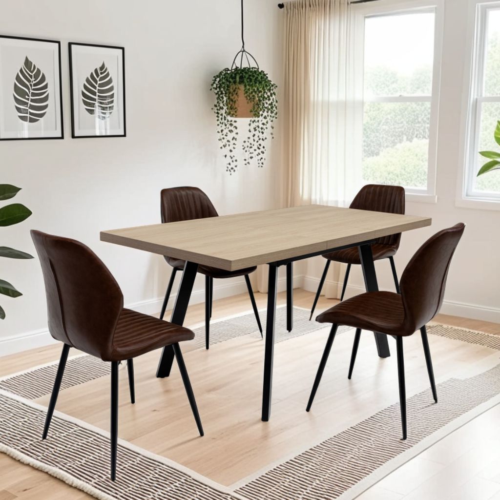 Delta 1.2m Extending Oak Dining Table + 4 Fontini Chairs