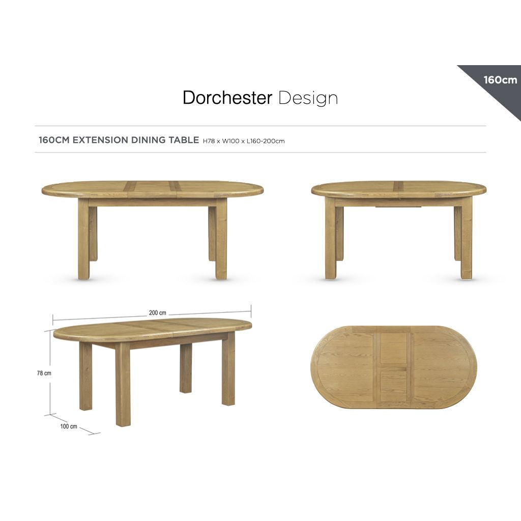 Dorchester Oak 1.6m Extending Dining Table - Oval