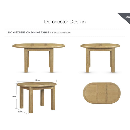 Dorchester Oak 1.2m Dining Table Extending Round