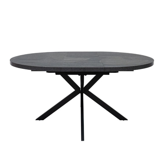 Round grey dining table with a white background