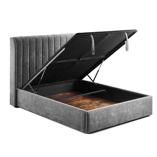 Frida Grey Storage Bedframe Open