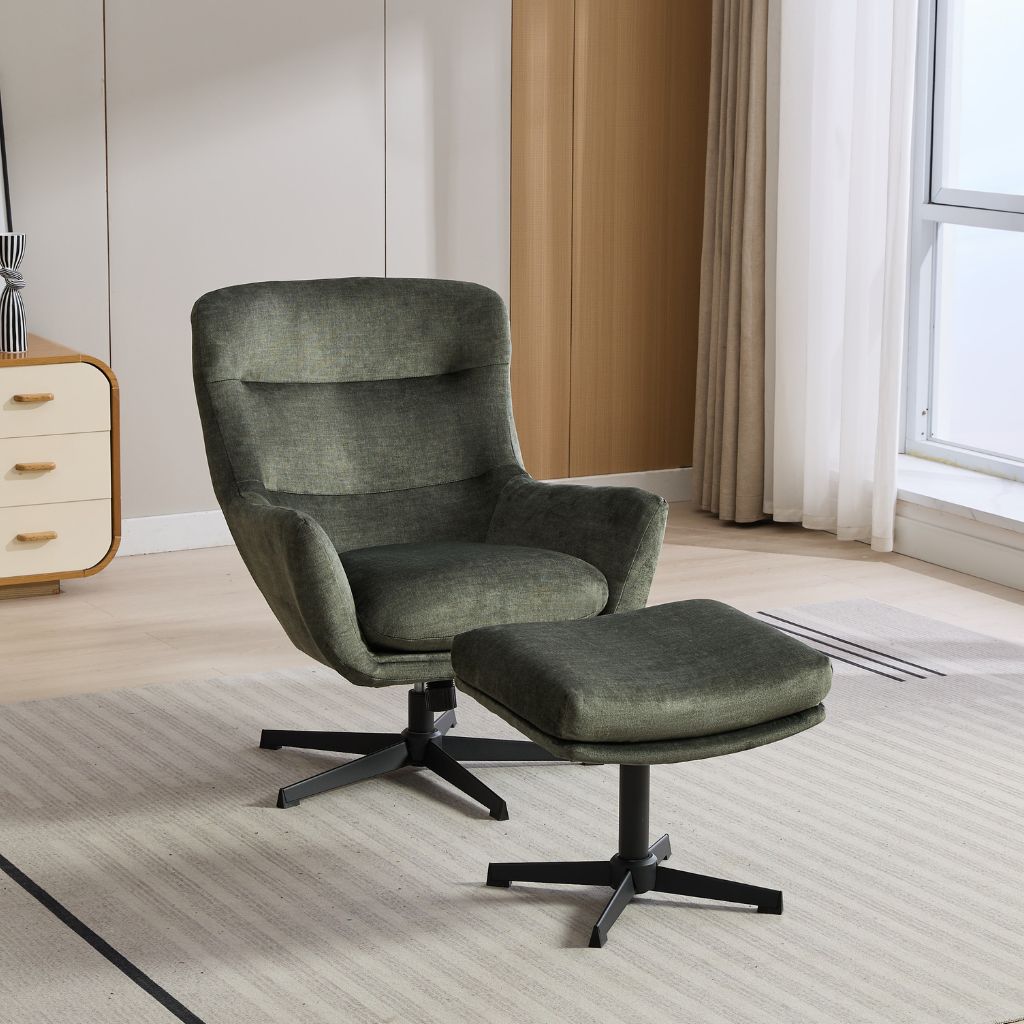 Isla Winter Moss Swivel Chair with Footstool