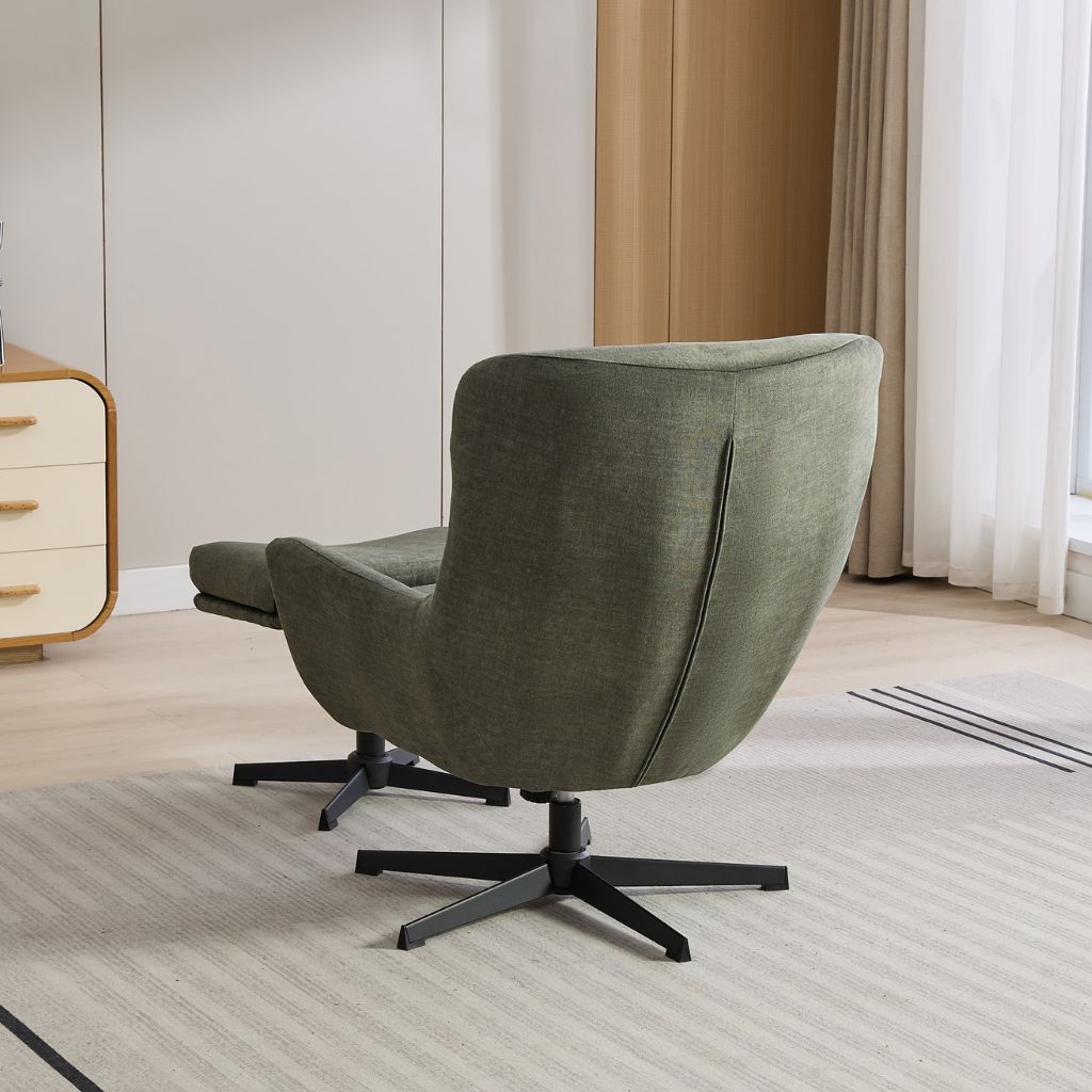 Isla Winter Moss Swivel Chair with Footstool Back