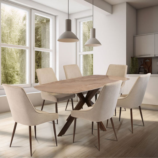 Jaden 1.8m Dining Table + 6 Ivory Chairs Room