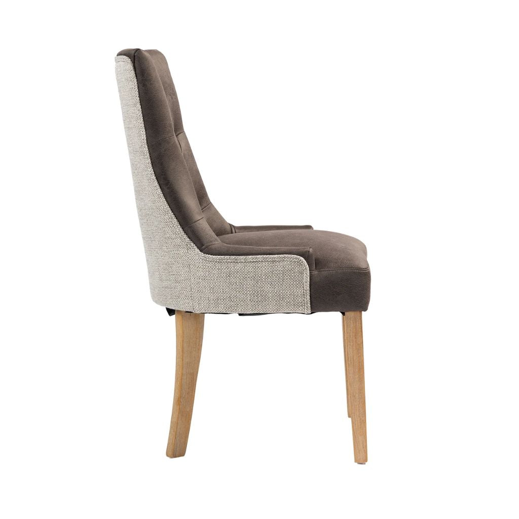 Chair with brown faux leather and natural fabric