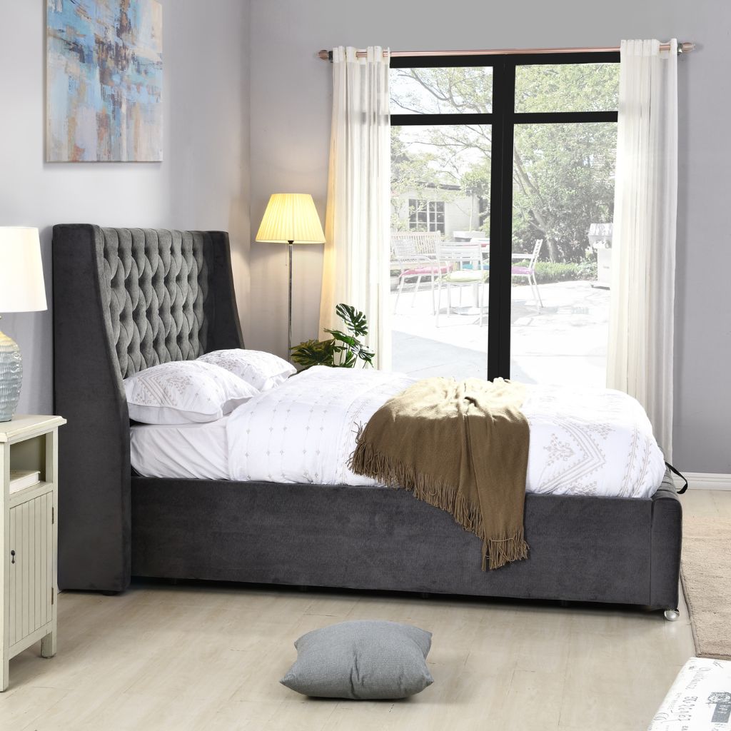 Jersey Grey Gas Lift Bedframe Side