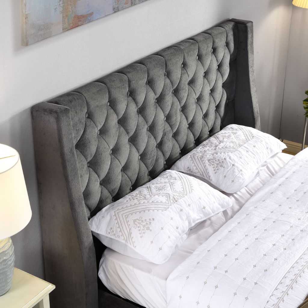 Jersey Grey Gas Lift Bedframe Headboard