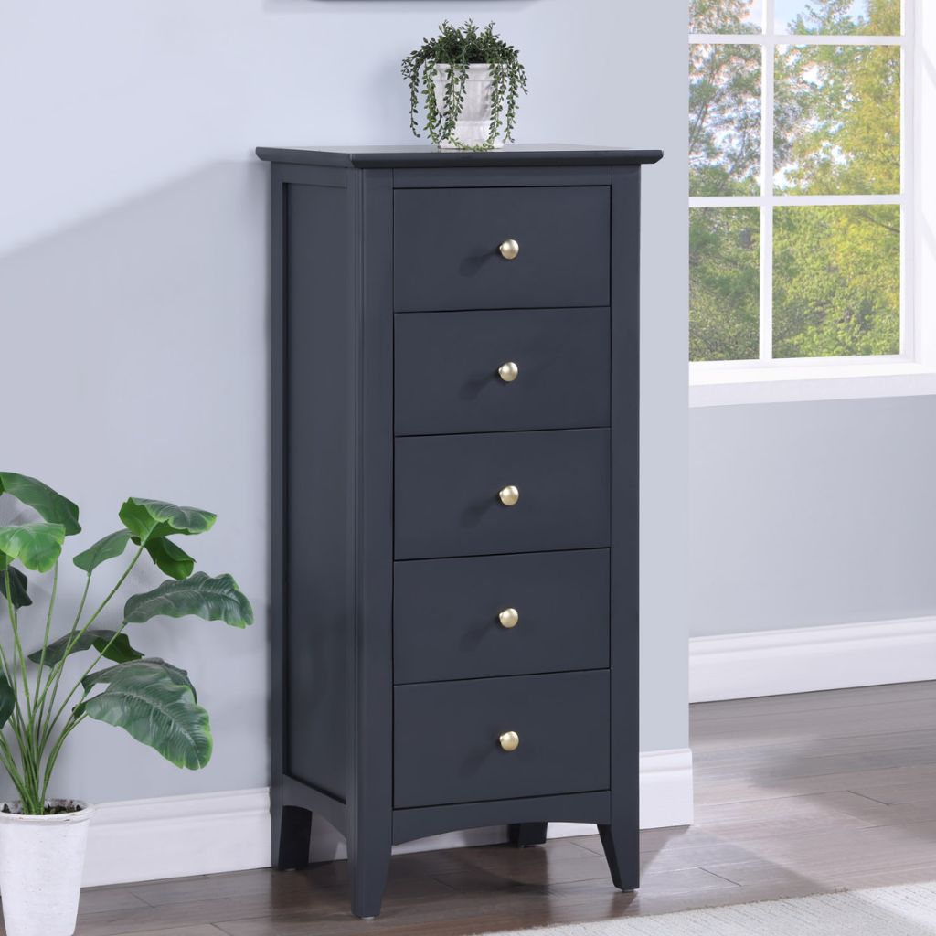 Luciana Off Black 5-Drawer Narrow Chest