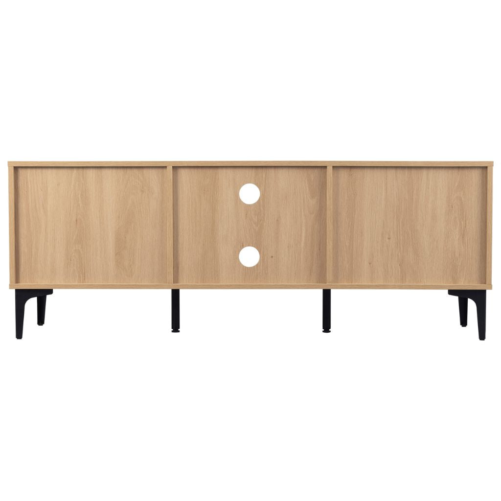 Wooden sideboard with three doors on a white background