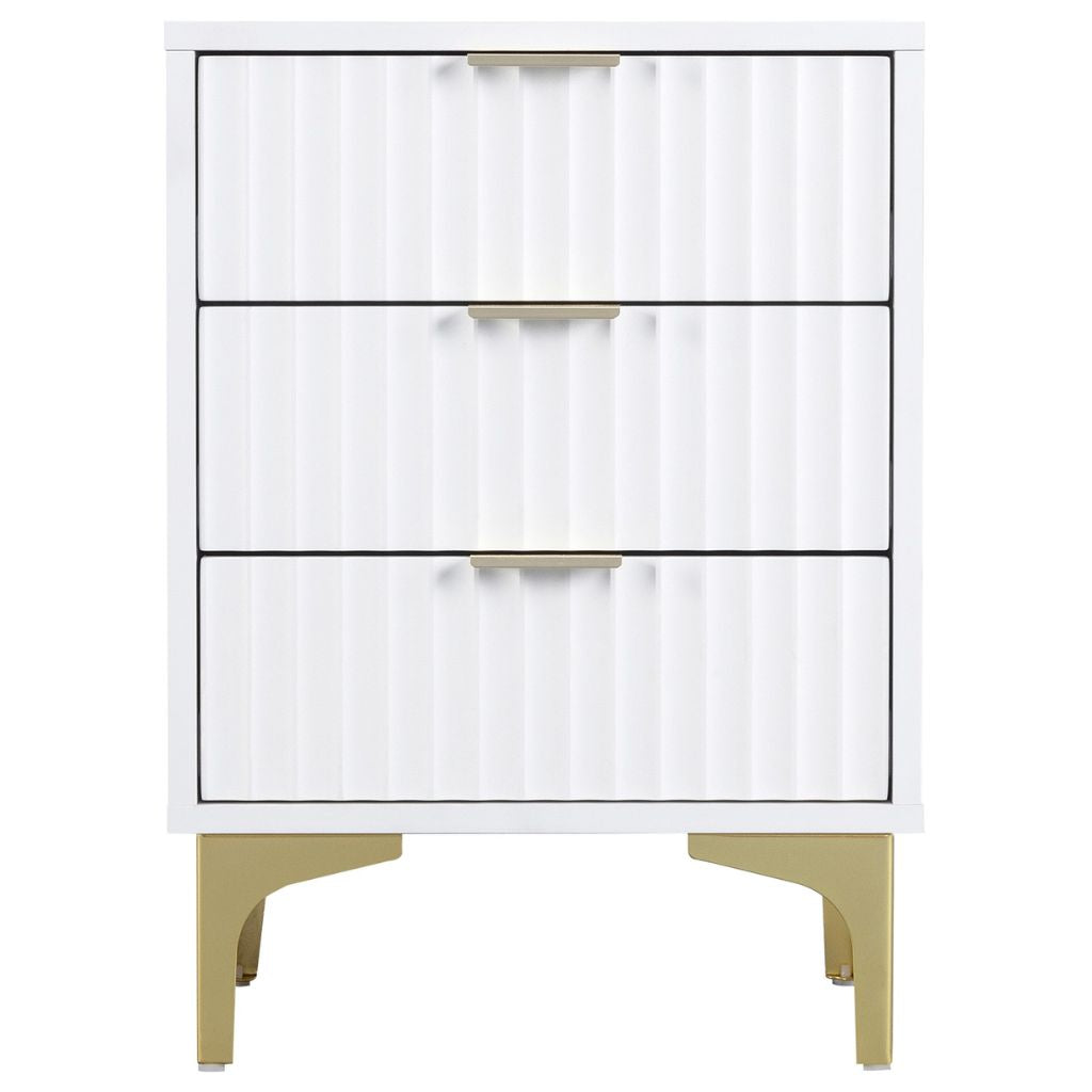 Miami White 3 Drawer Bedside
