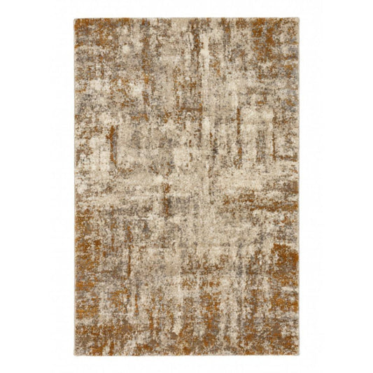 Abstract patterned rug with brown and beige colors on a white background