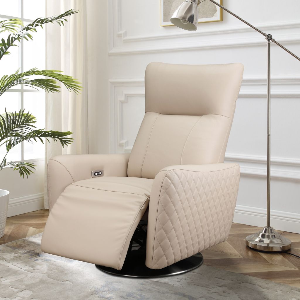 Monti Cream Leather Electric Power Recliner 