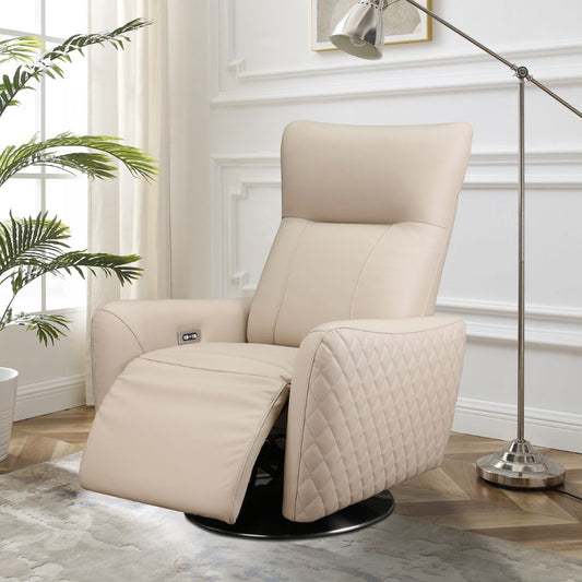 Monti Cream Leather Electric Power Recliner 