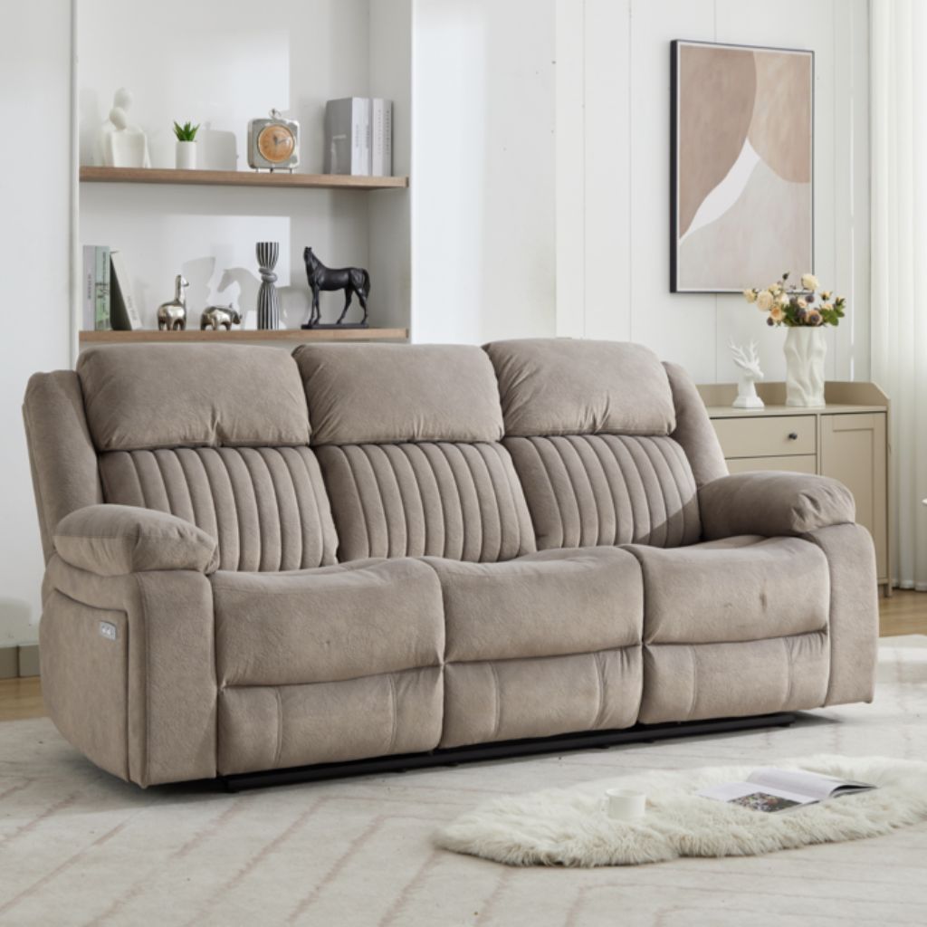 Morgan Taupe 3 Seater Electric Recliner
