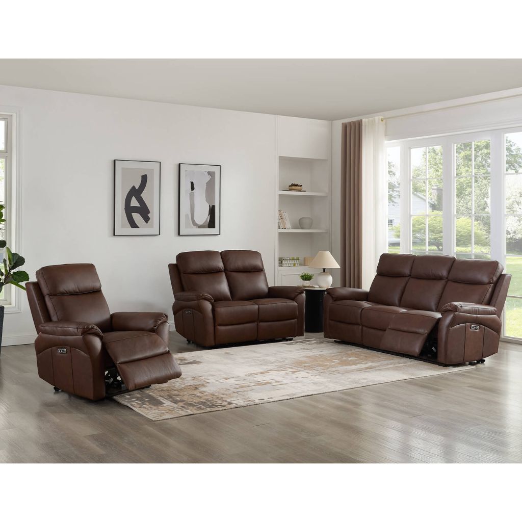 Nardo Brown Leather Electric Reclining Set