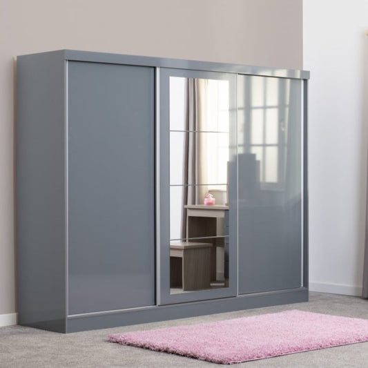 Nevada Grey Gloss 3-Door Sliding Wardrobe Room