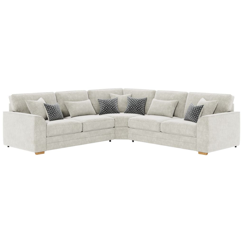 Natural sectional sofa with cushions on a white background