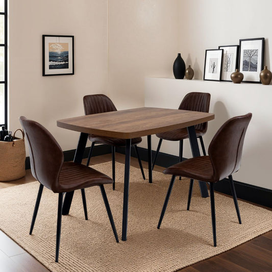 Panni 1.2m Oak Dining Table + 4 Fontini Tan Chairs