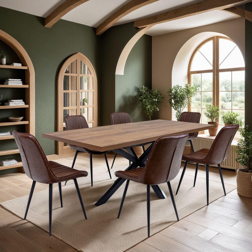 Panni 1.6m Dark Oak Extending  Dining Table + 6 Ponzone Chairs