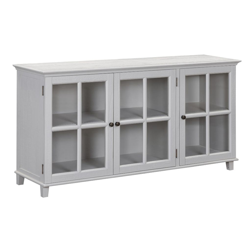 Beige 3 door sideboard with glass doors