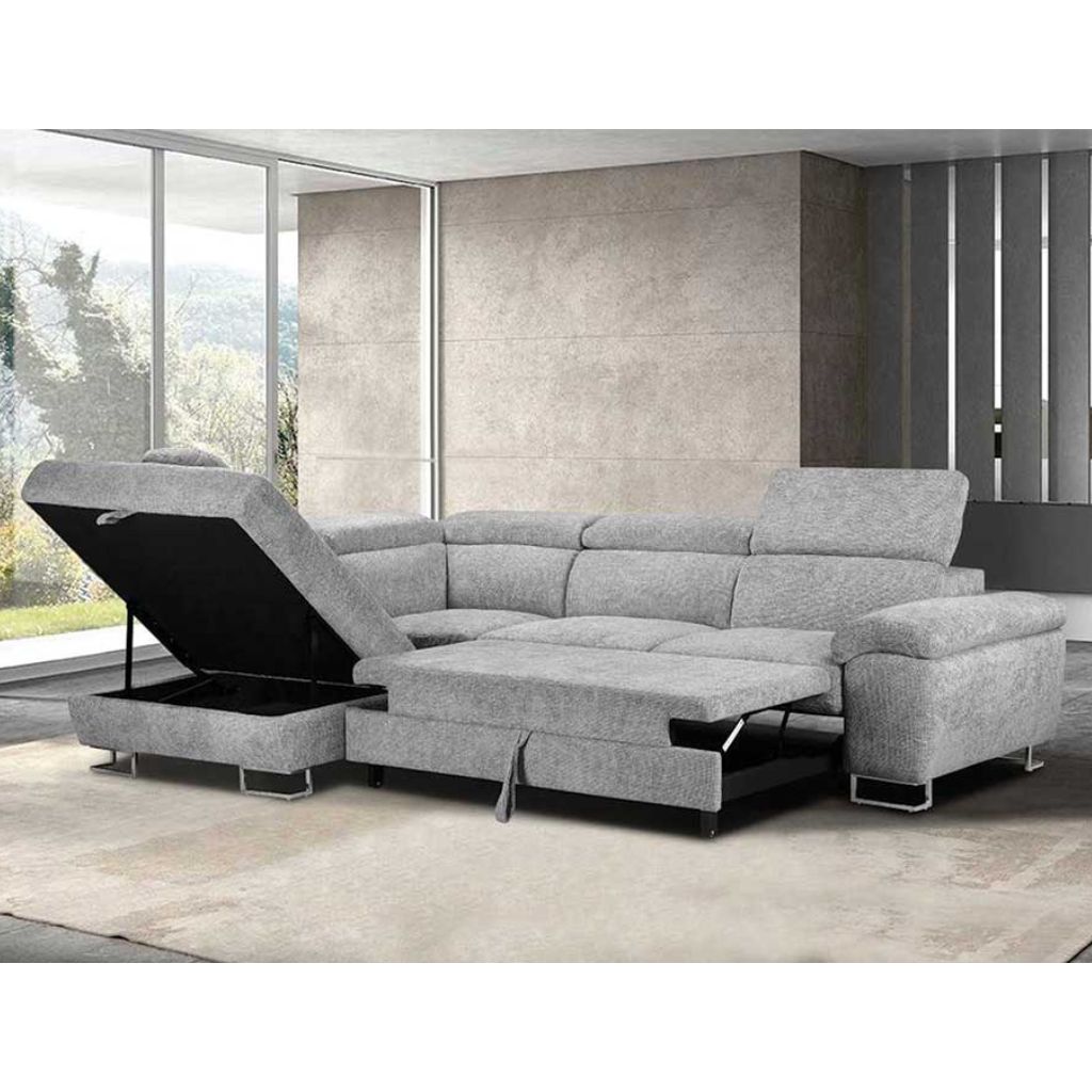 Roma LHF Grey Corner Sofabed Open