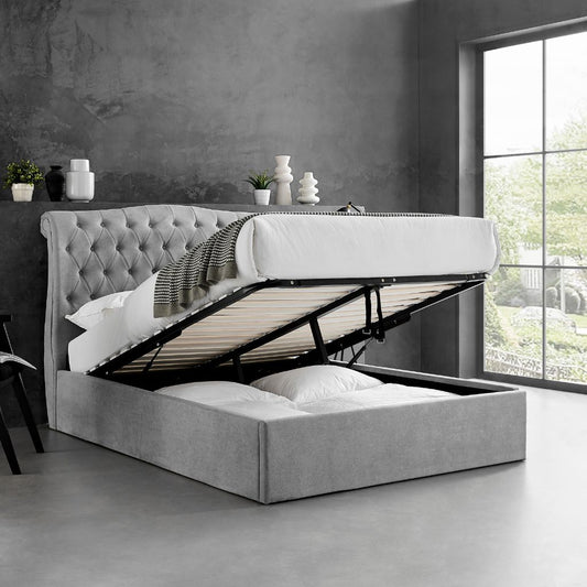 Rosa Storage Bedframe in Light Grey