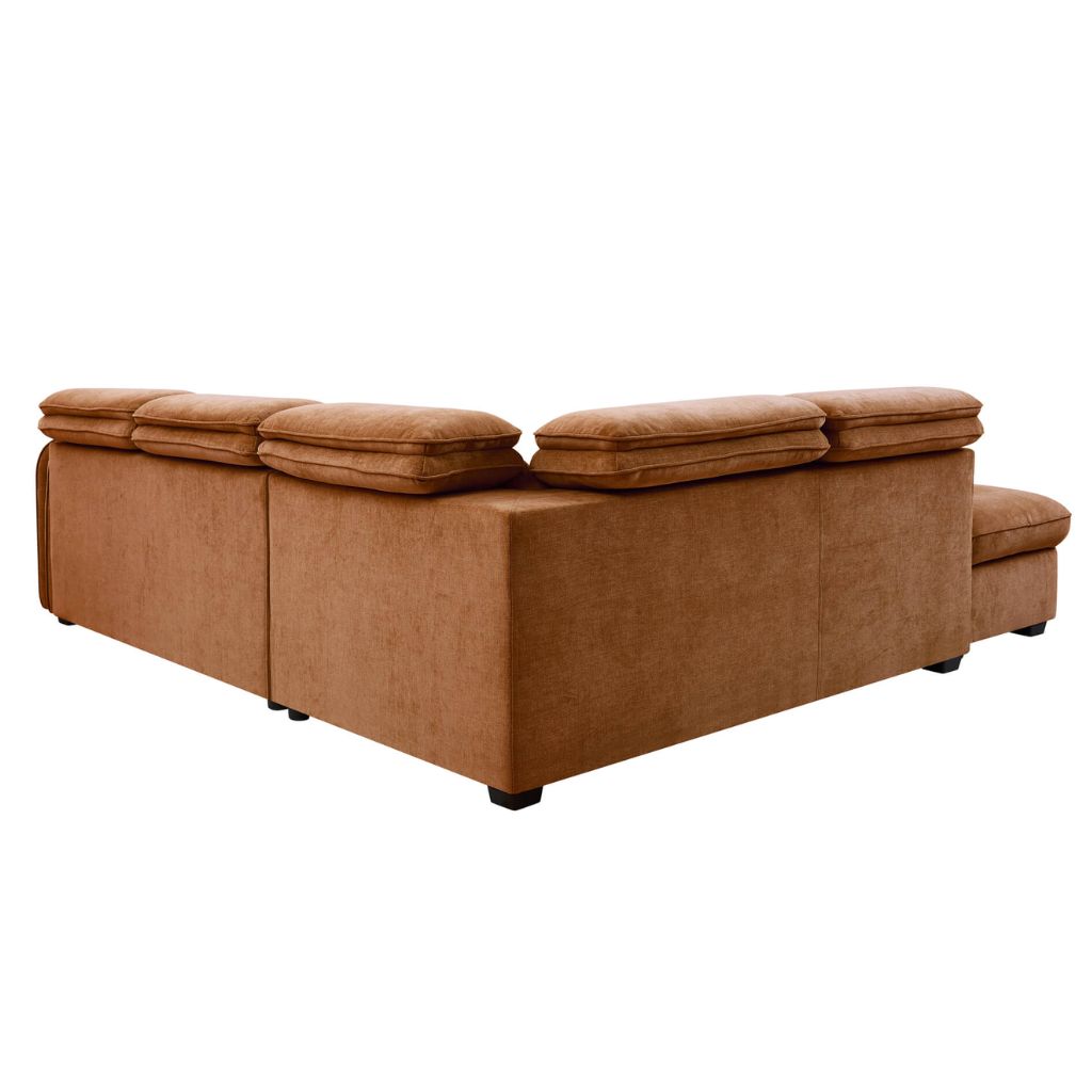 corner view of the beautiful sofa bed with gorgeous brown feet.