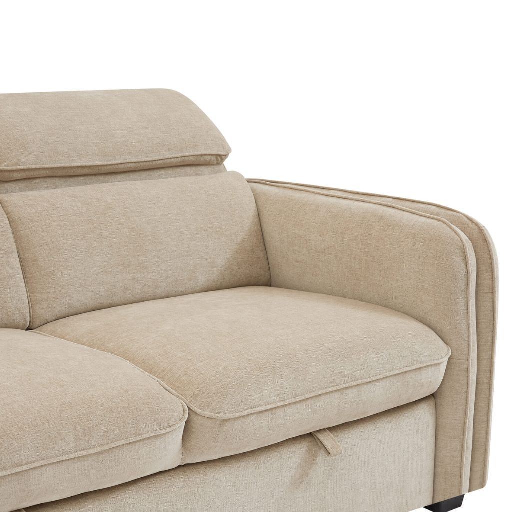 close up view of the simply stunning Roscoe corner sofa bed with contemporary piping details on the arm.