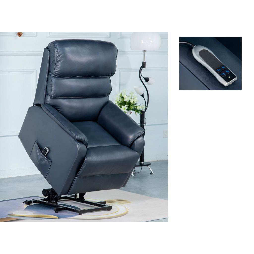 Savoy Navy Leather Lift and Tilt Chair Tilted