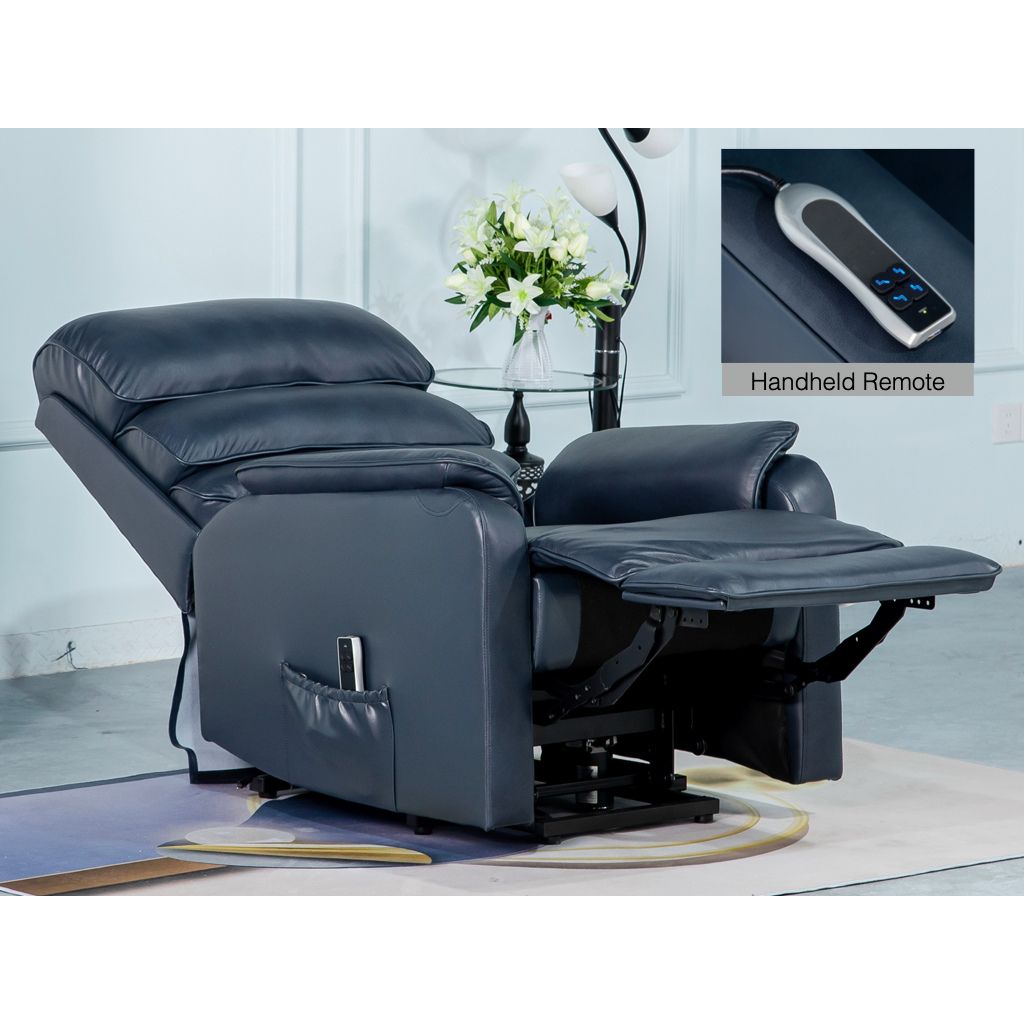 Savoy Navy Leather Lift and Tilt Chair Tilted