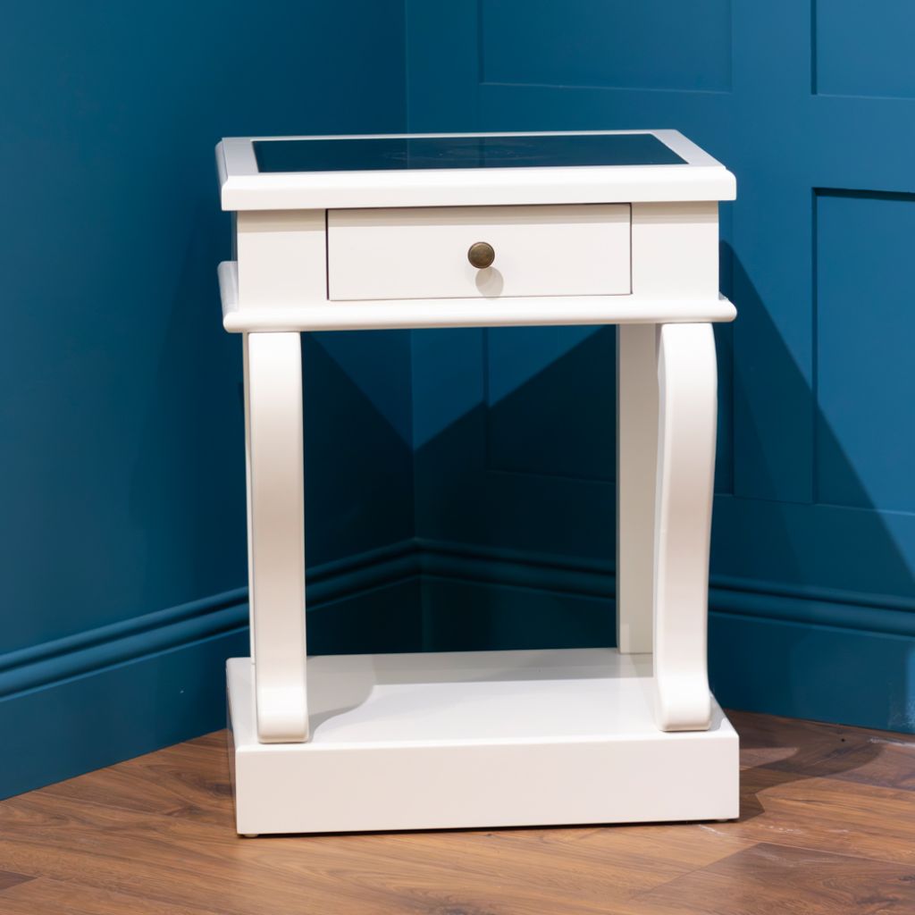 Scroll Ivory 1-Drawer Mirrored Top End Table