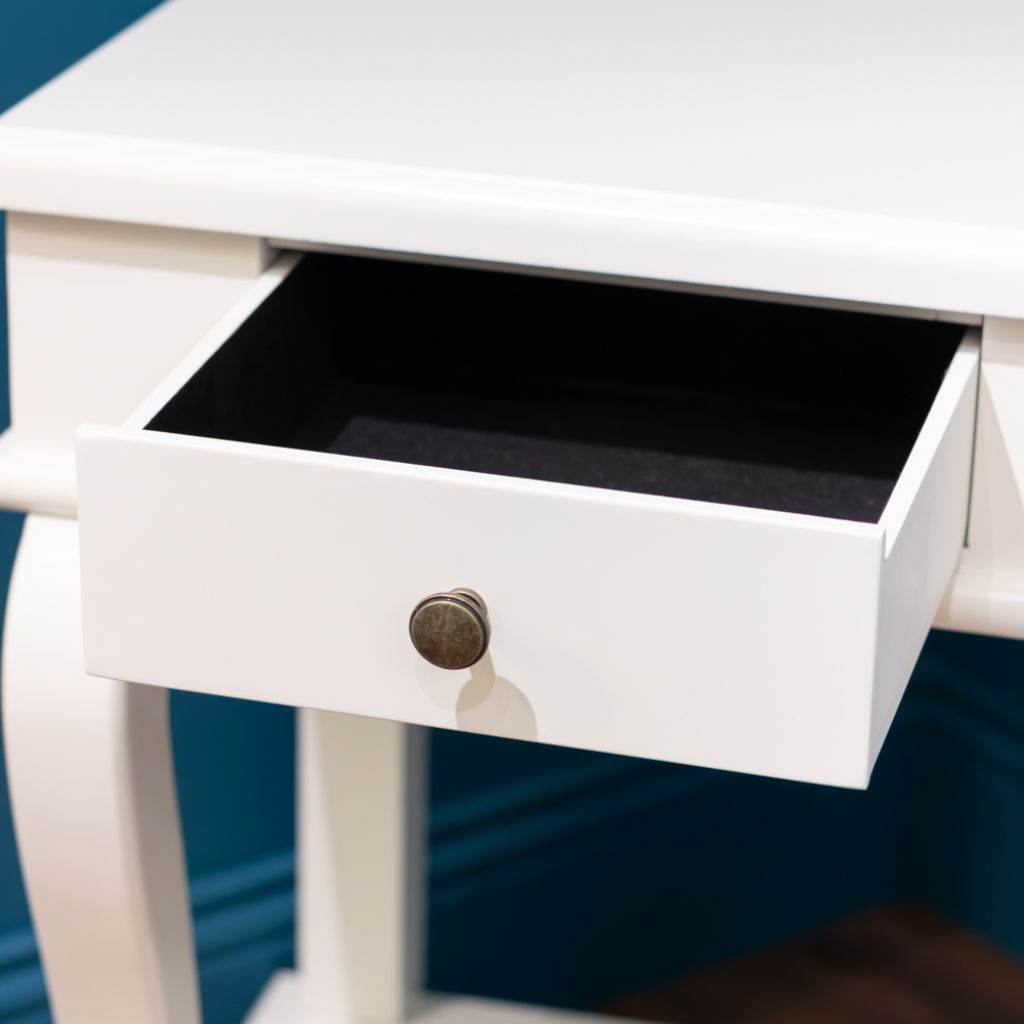 Scroll Ivory 1-Drawer End Table Open