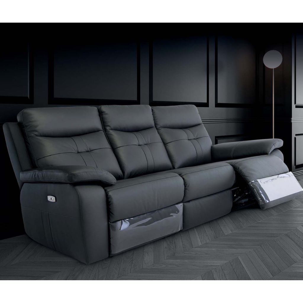 Solero Full Leather Charcoal Electric Reclining Sofa