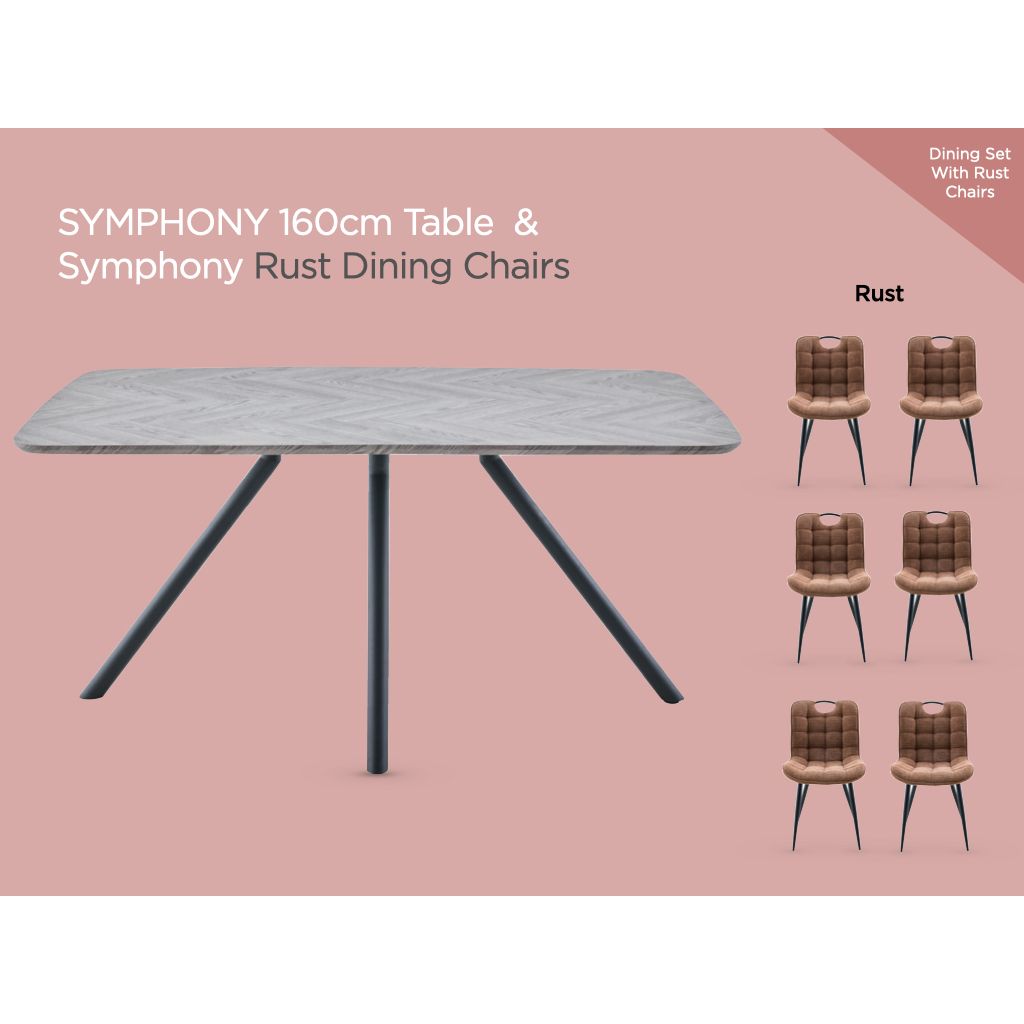 SYMPHONY 160cm Table with Symphony Rust Dining Chairs on a pink background