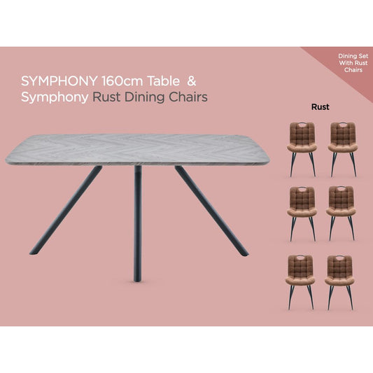 SYMPHONY 160cm Table with Symphony Rust Dining Chairs on a pink background