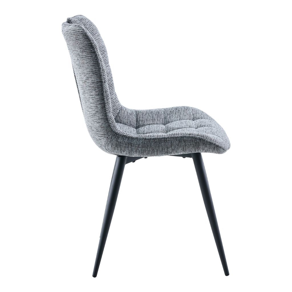 Gray textured chair with black legs on a white background