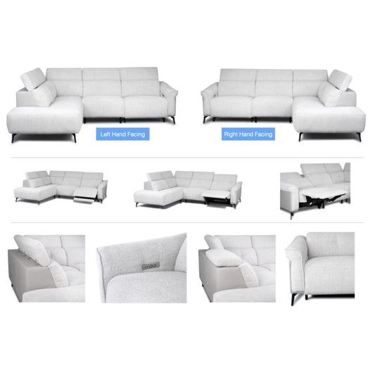 Light grey sectional sofa shown from multiple angles on a white background