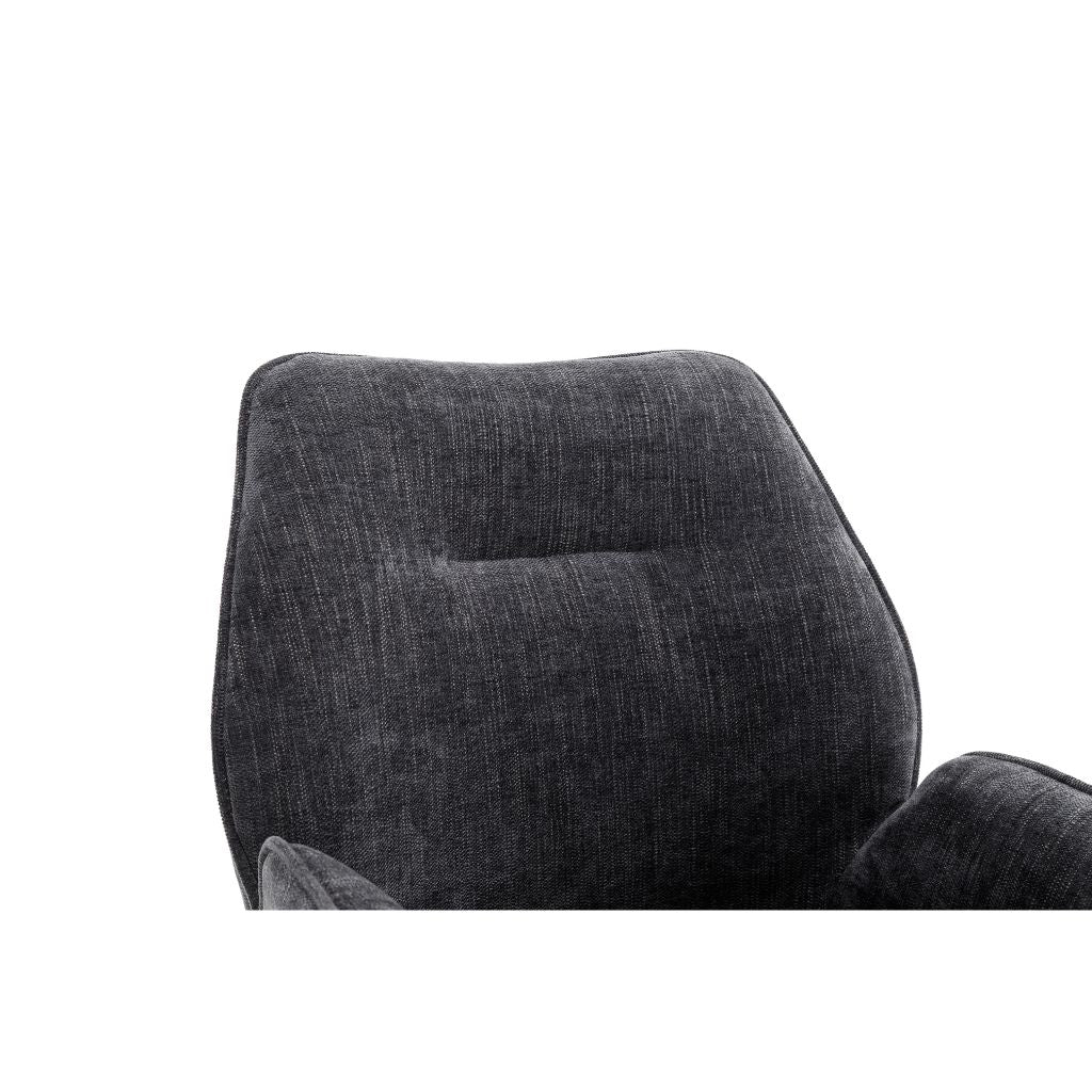 Grey upholstered chair backrest on a white background