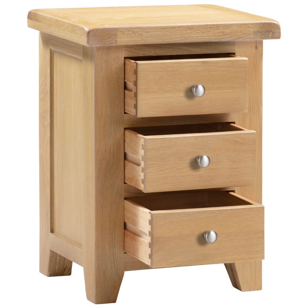 Windsor Natural Oak 3 Drawer Bedside Drawers Open
