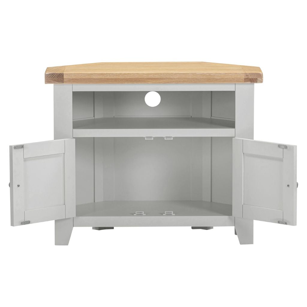 Windsor Pebble Grey Corner TV Unit Open