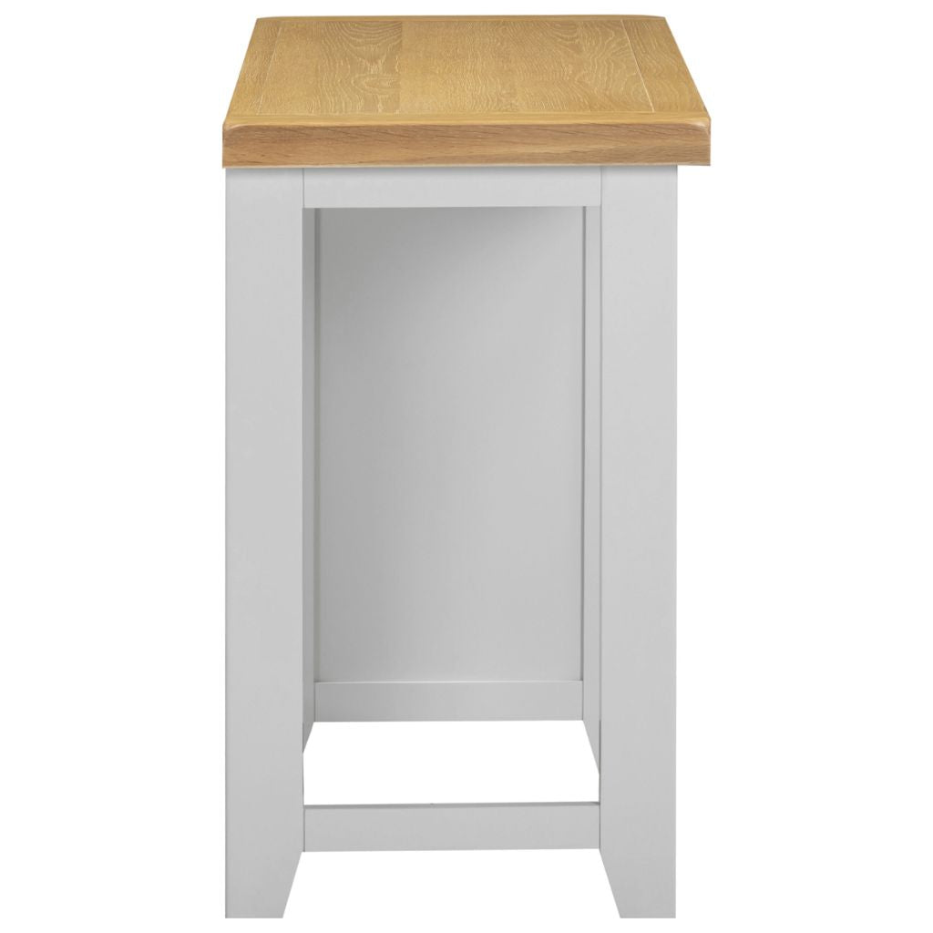 Grey cabinet with a wooden top on a white background