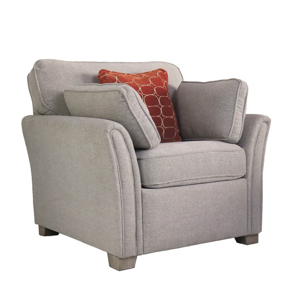 Natural armchair with a red pillow on a white background