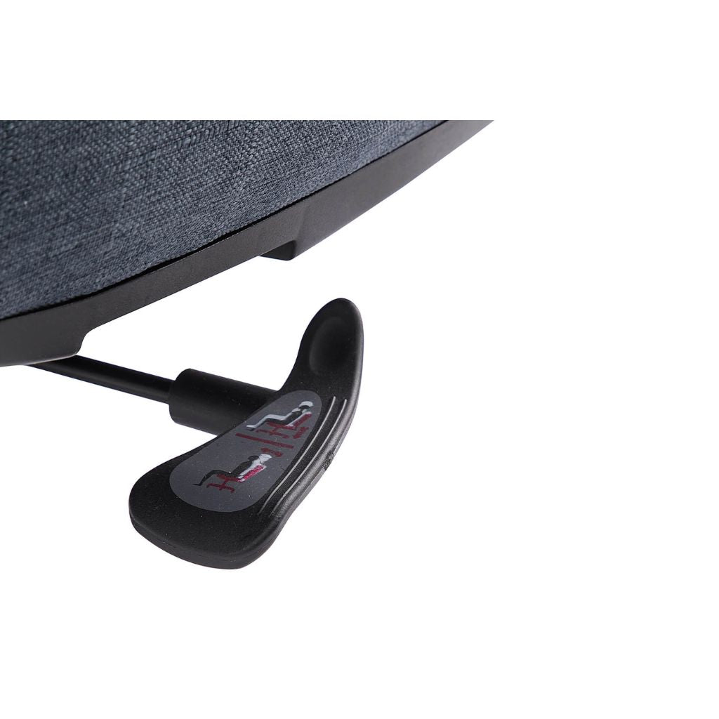 Black desk chair with logo on a white background