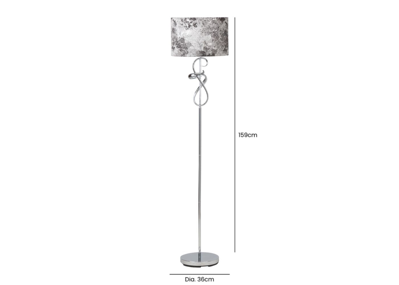 159cm Chrome Swirl Floor Lamp with Black Shade by CIMC Dimensions