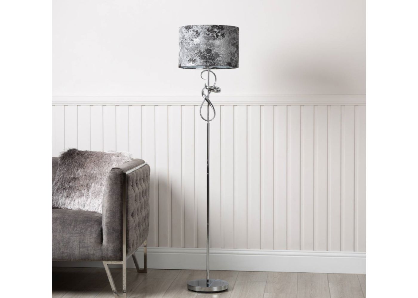 159cm Chrome Swirl Floor Lamp with Black Shade by CIMC Room